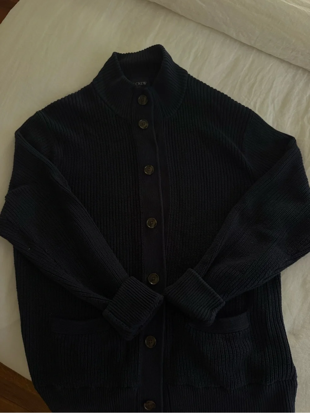 J. Crew Navy Ribbed Button-Up Cardigan